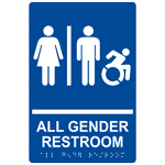 Blue Braille All Gender Restroom Sign With Dynamic Accessibility Symbol