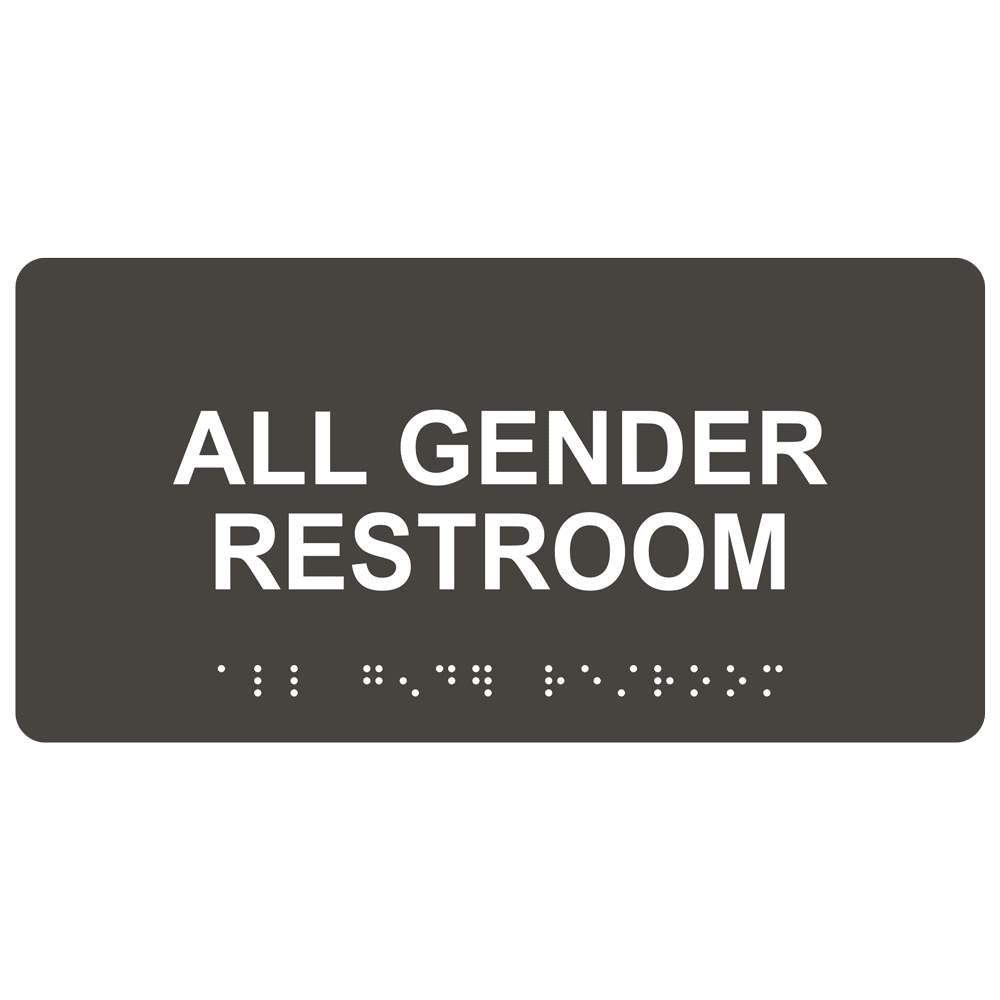 Charcoal Gray Ada Braille All Gender Restroom Sign With Tactile Text