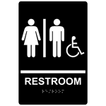 Black Braille Accessible Restroom Sign with Men-Women Symbol