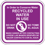 Purple English - Spanish Recycled Water Do Not Drink Sign