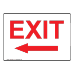 White Exit Sign with Red Text and Left Arrow