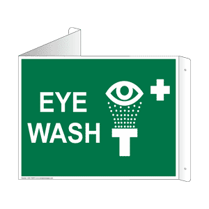 Green and white eye wash station sign