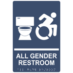 Navy Braille All Gender Restroom Sign With Dynamic Accessibility Symbol