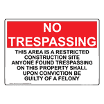 No Trespassing Restricted Construction Site Sign