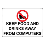 Keep Food And Drink Away From Computers Sign with Prohibited Symbol