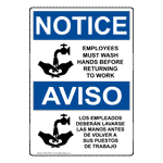 OSHA Notice Employees Must Wash Hands Sign - English + Spanish