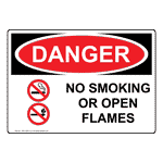 DANGER No Smoking Or Open Flames Sign With Symbol
