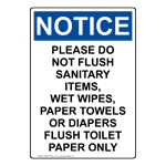 Please Do Not Flush Sanitary Items Sign