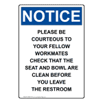 OSHA Restroom Cleaning Courtesy Sign