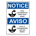 English + Spanish Avoid Contamination Wash Hands Kitchen Safety Sign