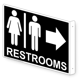 restrooms sign with arrow