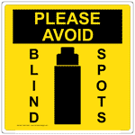 Yellow Please Avoid Blind Spots Sign or Sticker