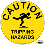 Round Yellow Floor Label: Caution Tripping Hazards