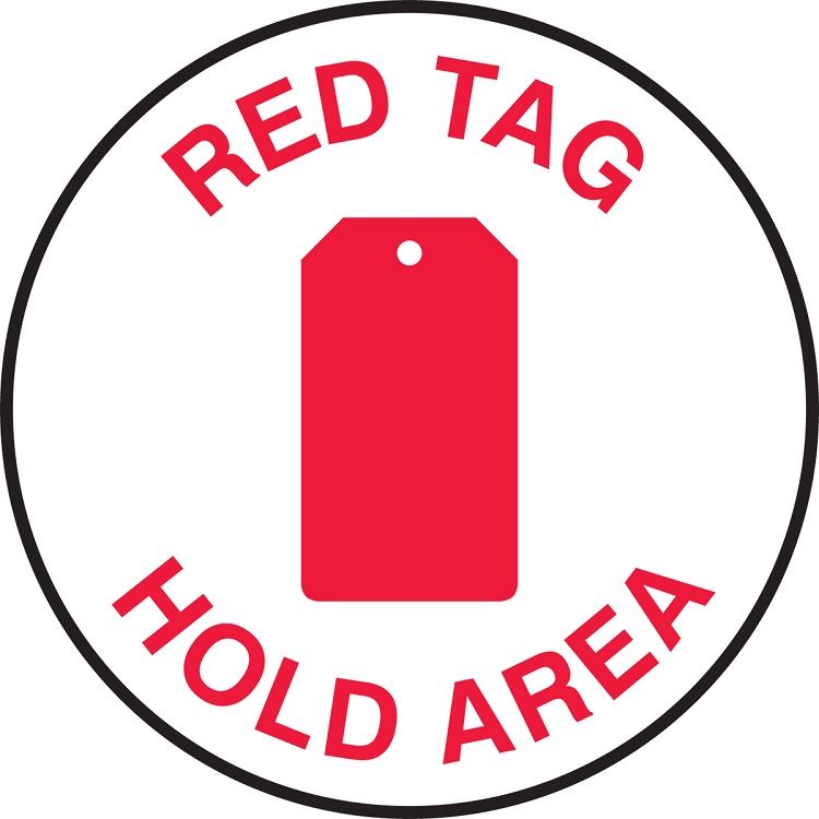 Red Tag Hold Area Floor Label with Tag Symbol