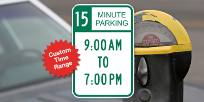 Green and White 15 Minute Parking Sign