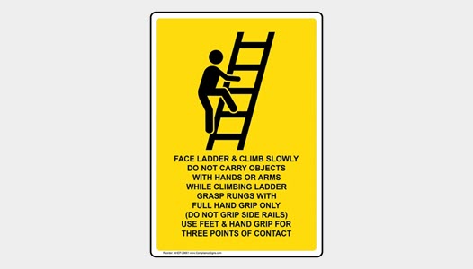 Sign demonstrates correct ladder climbing posture