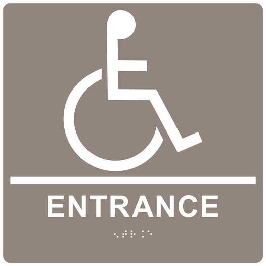 Taupe Braille Wheelchair Entrance Square Sign