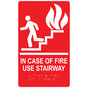 Red ADA Braille IN CASE OF FIRE USE STAIRWAY Sign with Symbol RRE-235_White_on_Red