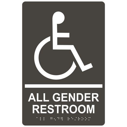 Charcoal Gray ADA Braille Accessible ALL GENDER RESTROOM Sign with Symbol RRE-35205-White_on_CharcoalGray