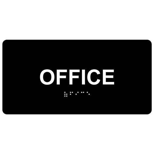 Black ADA Braille Office Sign with Tactile Text - RSME-485_White_on_Black
