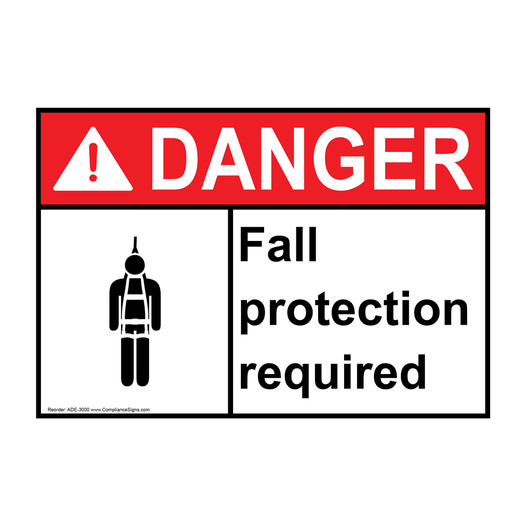 ANSI DANGER Fall Protection Required Sign with Symbol ADE-3000