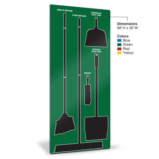 Black and green clean and sweep tools shadow board