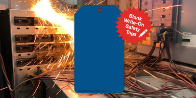 Blank blue safety tag to write on