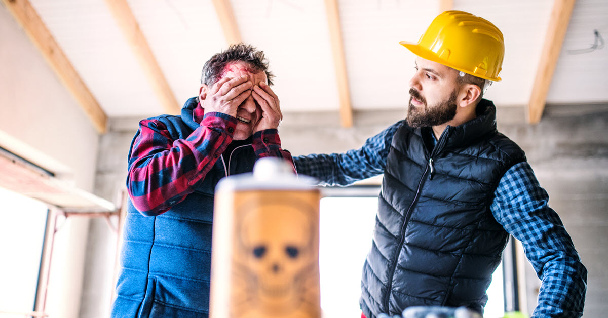 Construction worker suffering chemical burn to eyes