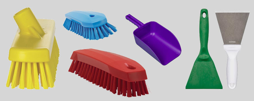 colored cleaning tools