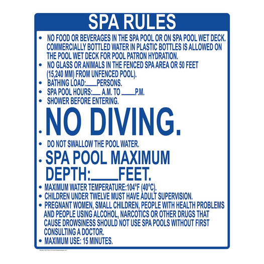 Florida Spa Rules Sign CS217044