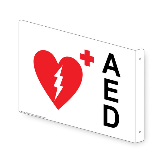 Projection-Mount White AED Sign With Symbol NHE-7620Proj