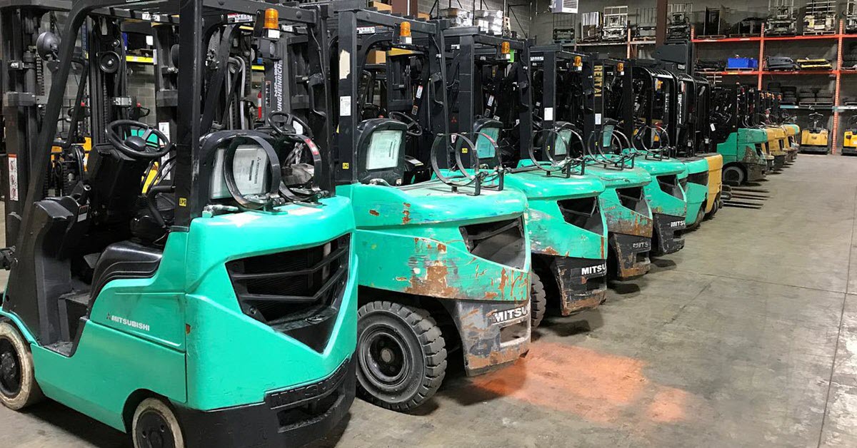 Forklifts parked for inspection or maintenance