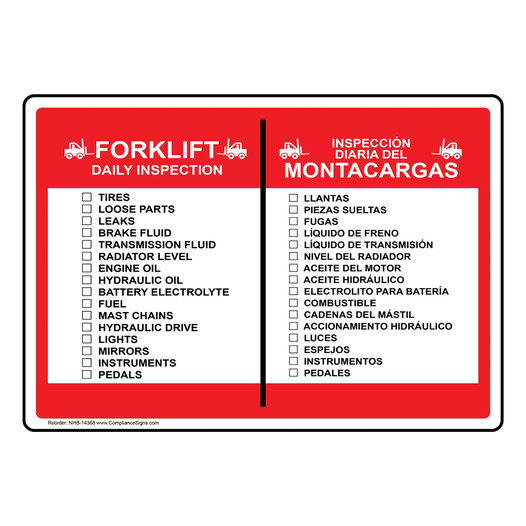 Forklift Daily Inspection Bilingual Sign NHB-14368