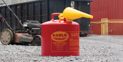 Red 5-Gallon Gas Can With Yellow Funnel