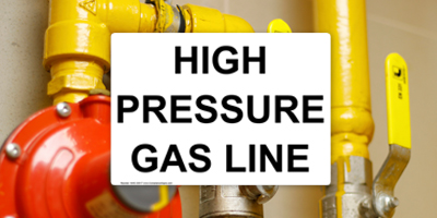 High Pressure Gas Line Sign with Yellow Pipes