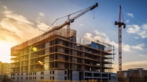 Commercial Construction Site with Cranes