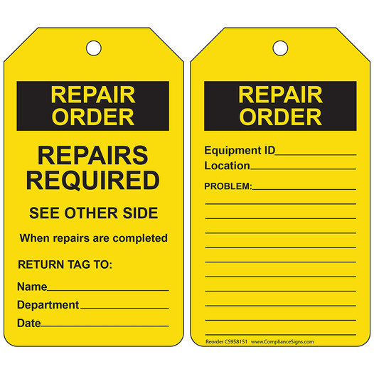 Repair Order Repairs Required See Other Side Safety Tag CS958151