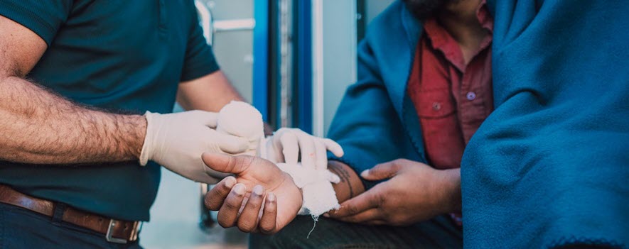 EMT treating a wrist injury