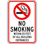 No Smoking Within 25 Feet Of All Building Entrances Sign NHE-14662