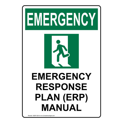 Portrait OSHA EMERGENCY Emergency Response Plan (ERP) Manual Sign With Symbol OEEP-32019