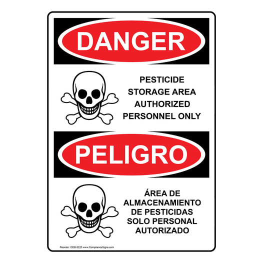 English + Spanish OSHA DANGER Pesticide Storage Area Sign With Symbol ODB-5225