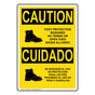 English + Spanish OSHA CAUTION Foot Protection Required Sign With Symbol OCB-3255