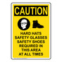 Portrait OSHA CAUTION Hard Hats Safety Glasses Sign With Symbol OCEP-3455