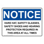 OSHA NOTICE Hard Hat, Safety Glasses, Safety Shoes And Sign ONE-36316