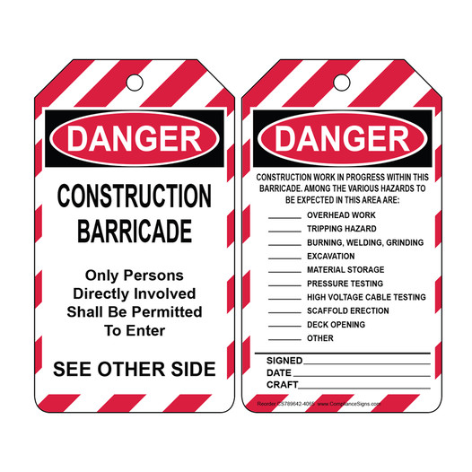 OSHA DANGER Construction Barricade Safety Tag CS789642