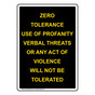 Portrait Zero Tolerance Use Of Profanity Sign NHEP-35608_BLK