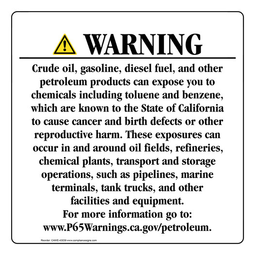 California Prop 65 Chemical Warning Sign CAWE-43039