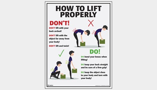 Poster showing proper lifting technique