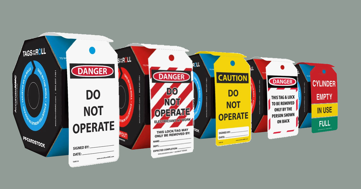 Lockout tagout tags in convenient dispensers