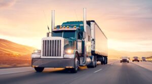 Semi truck safely transporting goods on a highway